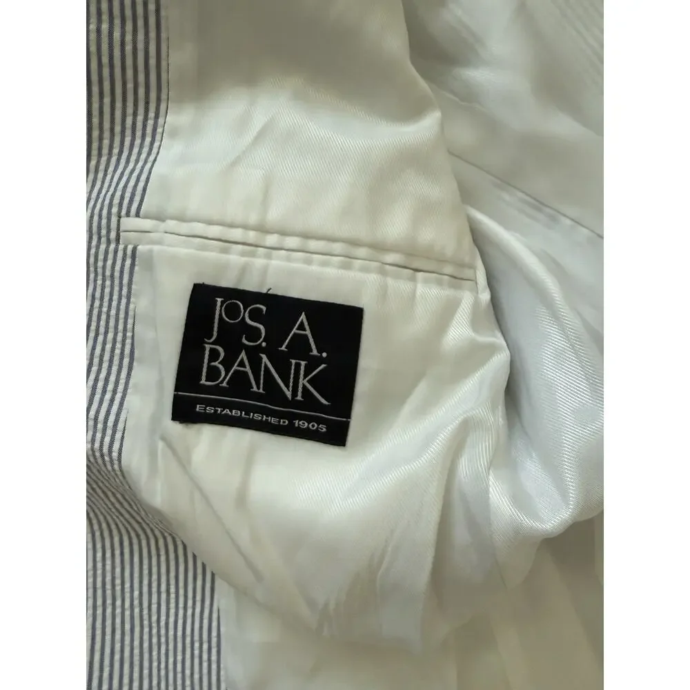 Jos A Bank Seersucker Blazer Tailored Fit Sport Coat Jacket Men's 39R Blue White